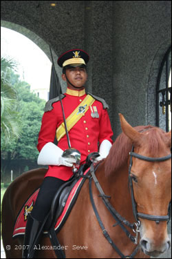 Man on horse in uniform with sword